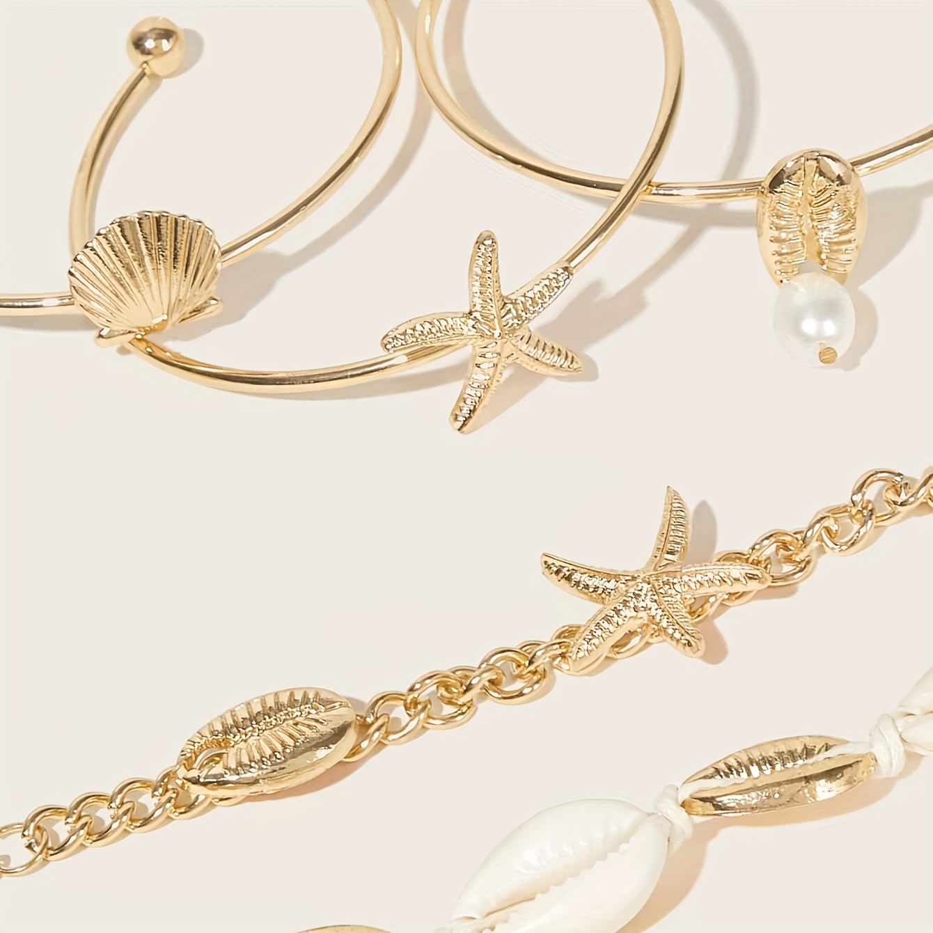 Boho Shell & Starfish Bracelet Set for Women, Beach Themed Jewelry